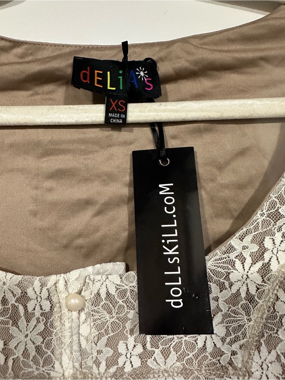 NWT Delia’s Dolls Kill Botanical Bliss Mini Dress Off White Nude Lace Size XS - Picture 3 of 3